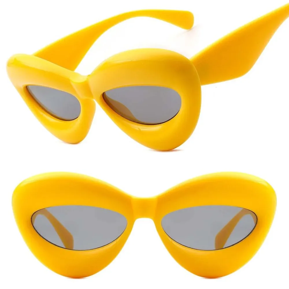 Yellow Chunky Cat Eye Sunglasses Sculptural Balloon Frame